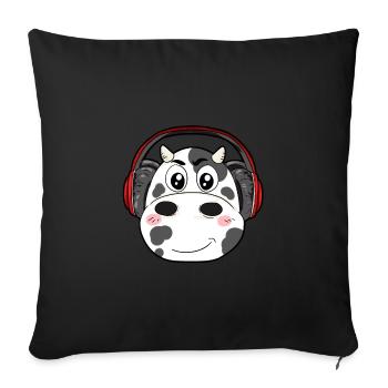Cow with headphones - Sofa pillowcase 17,3'' x 17,3'' (45 x 45 cm) - black - Front
