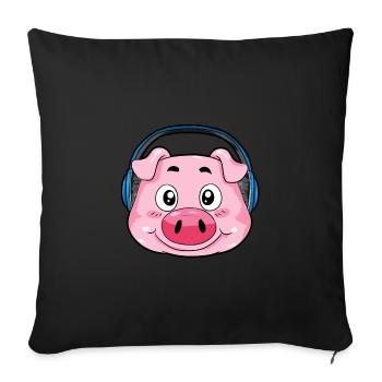 Porc avec écouteurs - Housse de coussin décorative 45 x 45 cm - noir - Devant