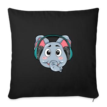 Elephant with headphones - Sofa pillowcase 17,3'' x 17,3'' (45 x 45 cm) - black - Front