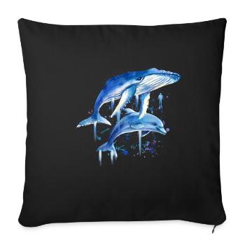 Blue Whale Dolphin Diver Whales Bottlenose Dolphin Dolphin - Sofa pillowcase 17,3'' x 17,3'' (45 x 45 cm) - black - Front