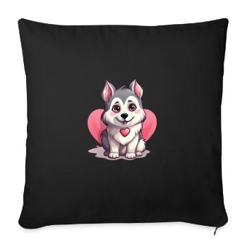 Husky chien amant maman et papa Saint-Valentin - Housse de coussin décorative 45 x 45 cm - noir - Devant
