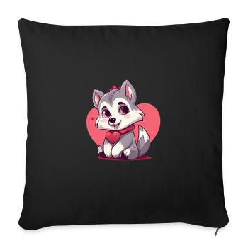 Husky chien amant maman et papa Saint-Valentin - Housse de coussin décorative 45 x 45 cm - noir - Devant