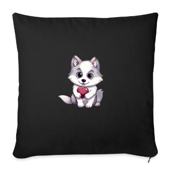 Husky chien amant maman et papa Saint-Valentin - Housse de coussin décorative 45 x 45 cm - noir - Devant