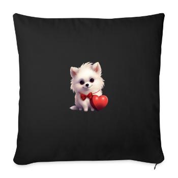 Poméranie chien maman Saint-Valentin - Housse de coussin décorative 45 x 45 cm - noir - Devant