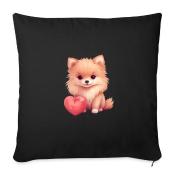 Poméranie chien maman Saint-Valentin - Housse de coussin décorative 45 x 45 cm - noir - Devant
