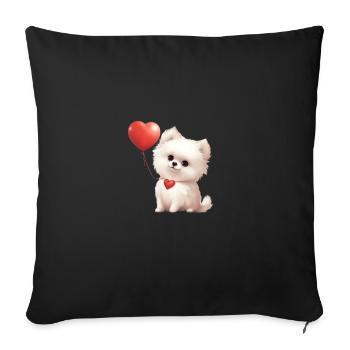 Poméranie chien maman Saint-Valentin - Housse de coussin décorative 45 x 45 cm - noir - Devant