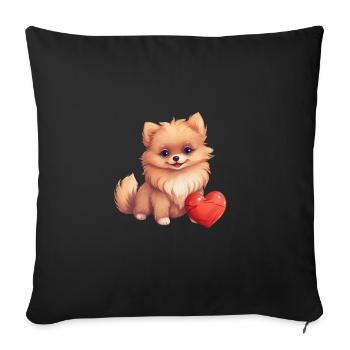 Poméranie chien maman Saint-Valentin - Housse de coussin décorative 45 x 45 cm - noir - Devant