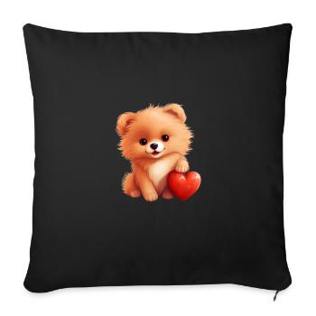 Poméranie chien maman Saint-Valentin - Housse de coussin décorative 45 x 45 cm - noir - Devant