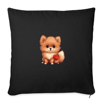 Poméranie chien maman Saint-Valentin - Housse de coussin décorative 45 x 45 cm - noir - Devant