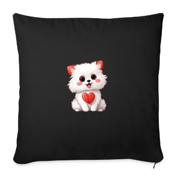 Poméranie chien maman Saint-Valentin - Housse de coussin décorative 45 x 45 cm - noir - Devant