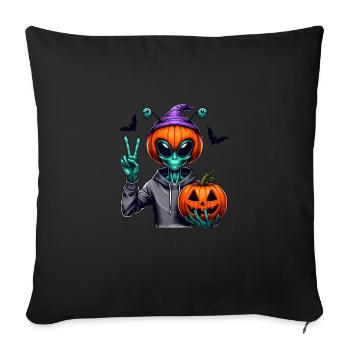 Peaceful Alien with Halloween Pumpkin - Sofa pillowcase 17,3'' x 17,3'' (45 x 45 cm) - black - Front