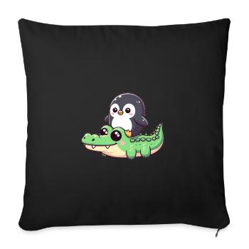 Pingouin en safari crocodile - Housse de coussin décorative 45 x 45 cm - noir - Devant