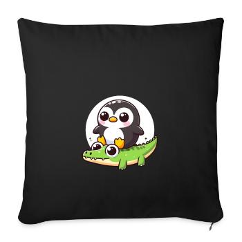 Pingouin sur crocodile - Housse de coussin décorative 45 x 45 cm - noir - Devant