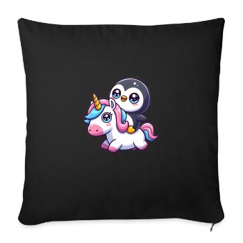 Un pingouin sur une licorne - Housse de coussin décorative 45 x 45 cm - noir - Devant