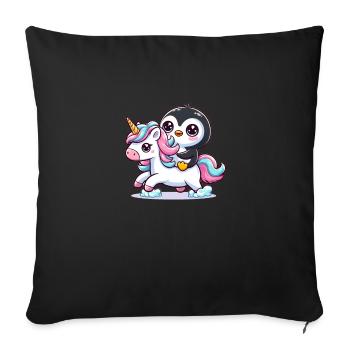 Un pingouin sur une licorne - Housse de coussin décorative 45 x 45 cm - noir - Devant