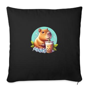 Capybara Enjoys Bubble Tea - Sofa pillowcase 17,3'' x 17,3'' (45 x 45 cm) - black - Front