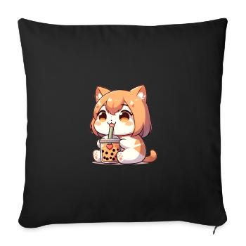 anime katze bubble tea - Sofakissenbezug 45 x 45 cm - Schwarz - Vorne