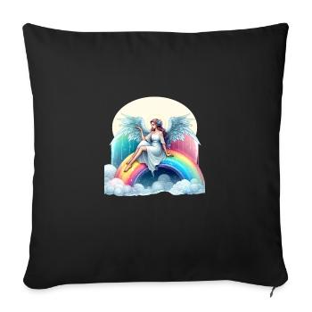 Angel on rainbow - Sofa pillowcase 17,3'' x 17,3'' (45 x 45 cm) - black - Front