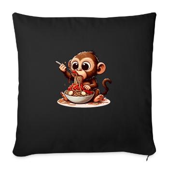 Singe dégustant des spaghettis à la bolognaise - Housse de coussin décorative 45 x 45 cm - noir - Devant