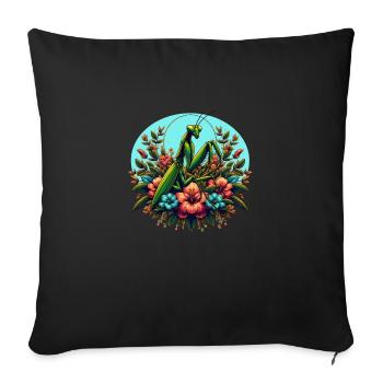 Praying mantis in a sea of flowers - Sofa pillowcase 17,3'' x 17,3'' (45 x 45 cm) - black - Front