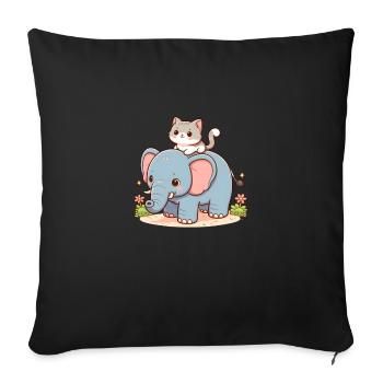 Cat rides elephant - Sofa pillowcase 17,3'' x 17,3'' (45 x 45 cm) - black - Front