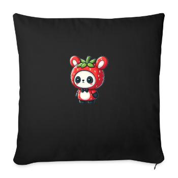 Panda en costume de fraise - Housse de coussin décorative 45 x 45 cm - noir - Devant