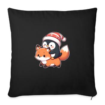 Penguin rides fox - Sofa pillowcase 17,3'' x 17,3'' (45 x 45 cm) - black - Front