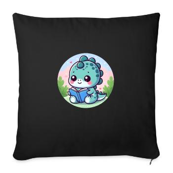 Reading dinosaur - Sofa pillowcase 17,3'' x 17,3'' (45 x 45 cm) - black - Front