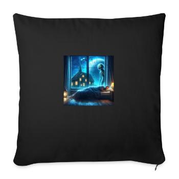 Alien observes sleeping human - Sofa pillowcase 17,3'' x 17,3'' (45 x 45 cm) - black - Front