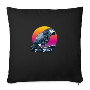 Perroquet gris africain sur skateboard - Housse de coussin décorative 45 x 45 cm - noir - Devant