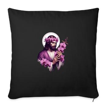Jésus aux orchidées pourpres - Housse de coussin décorative 45 x 45 cm - noir - Devant