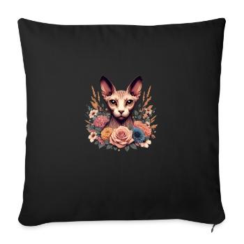 Chat Sphynx avec Fleurs - Housse de coussin décorative 45 x 45 cm - noir - Devant