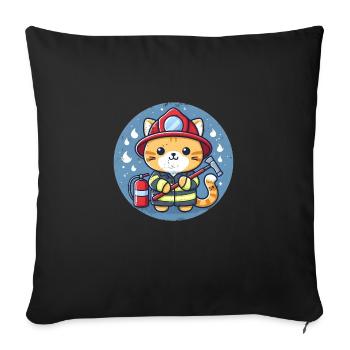 Firefighter Cat - Sofa pillowcase 17,3'' x 17,3'' (45 x 45 cm) - black - Front