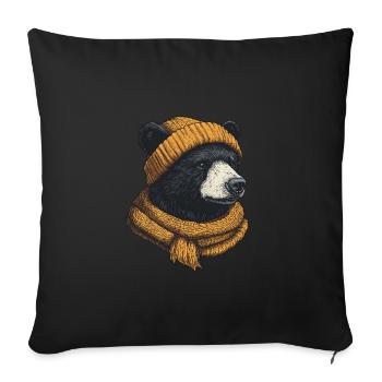 Stylischer Bär mit Mütze - Sofakissenbezug 45 x 45 cm - Schwarz - Vorne
