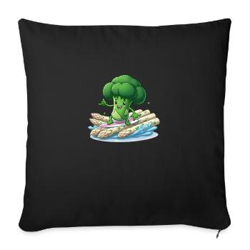 Broccoli Vegan Surfer with Asparagus - Sofa pillowcase 17,3'' x 17,3'' (45 x 45 cm) - black - Front