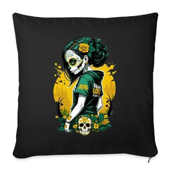 Sugar Skull Girl with Green Hair & Flowered Skull - Sofa pillowcase 17,3'' x 17,3'' (45 x 45 cm) - black - Front