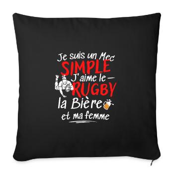 j'aime le rugby cadeau homme original - Housse de coussin décorative 45 x 45 cm - noir - Devant