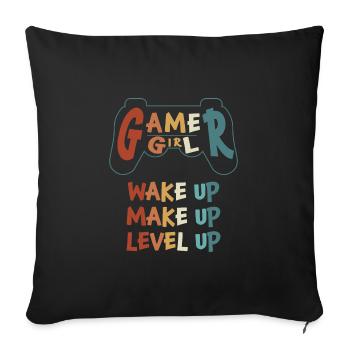 Gamer Girl Réveillez-vous Maquillage Monter de niveau - Housse de coussin décorative 45 x 45 cm - noir - Devant