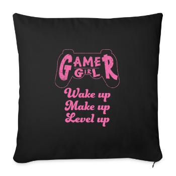 Gamer Girl Réveillez-vous Maquillage Monter de niveau - Housse de coussin décorative 45 x 45 cm - noir - Devant