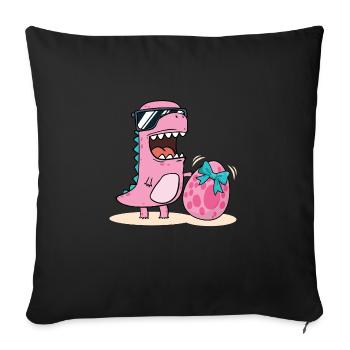 Dino mit Ei - Dinosaurier Schwester Brille Comic - Sofakissenbezug 45 x 45 cm - Schwarz - Vorne