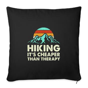 Hiking It's Cheaper Than Therapy Trekking Mountain - Sofakissenbezug 45 x 45 cm - Schwarz - Vorne
