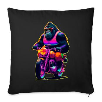 Gorille en moto avec des lunettes de soleil - Housse de coussin décorative 45 x 45 cm - noir - Devant