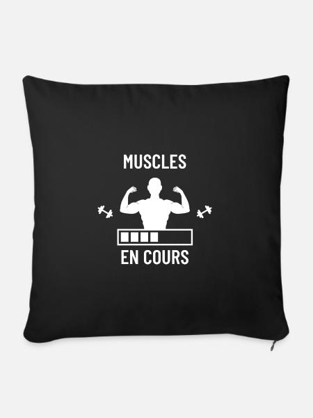 Muscles en cours (blanc) - Housse de coussin décorative 45 x 45 cm - noir