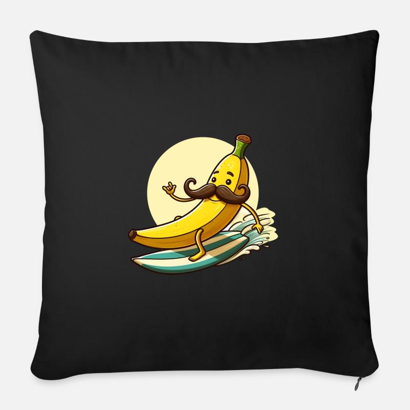 Banane Surft mit Schnurrbart - Sofakissenbezug 45 x 45 cm - Schwarz