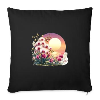 Coucher de soleil sur les orchidées - Housse de coussin décorative 45 x 45 cm - noir - Devant