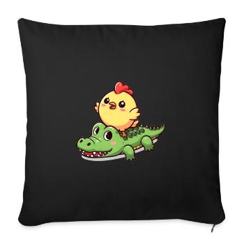 Cute chicken on crocodile - Sofa pillowcase 17,3'' x 17,3'' (45 x 45 cm) - black - Front