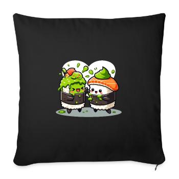 Kawaii Sushi with Wasabi - Sofa pillowcase 17,3'' x 17,3'' (45 x 45 cm) - black - Front
