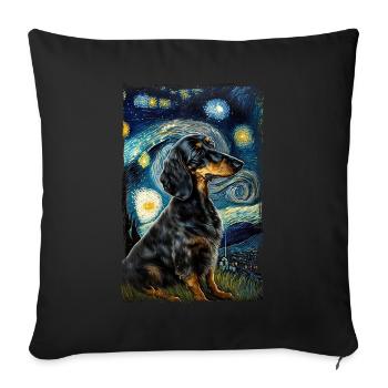 Nuit étoilée Le chat du teckel van gogh Parodie drôle - Housse de coussin décorative 45 x 45 cm - noir - Devant