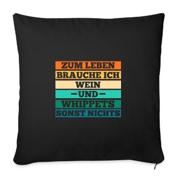 Hund Wein Whippet - Sofakissenbezug 45 x 45 cm - Schwarz - Vorne