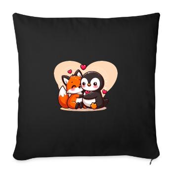 Niedlicher Pinguin umarmt Fuchs - Sofakissenbezug 45 x 45 cm - Schwarz - Vorne